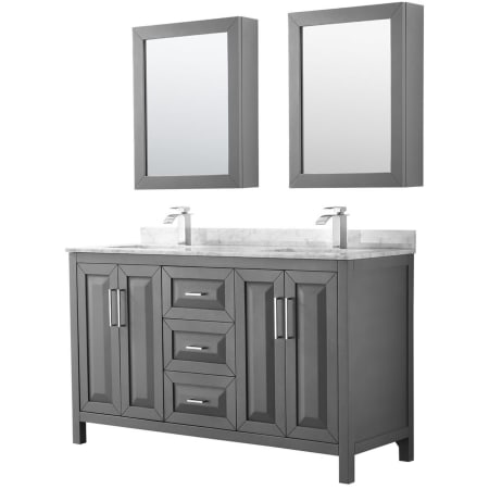 A large image of the Wyndham Collection WCV252560DUNSMED Dark Gray / White Carrara Marble Top / Polished Chrome Hardware