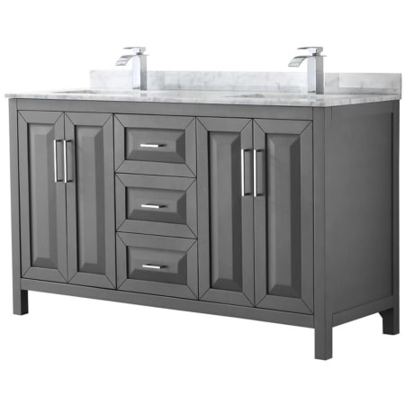 A large image of the Wyndham Collection WCV252560DUNSMXX Dark Gray / White Carrara Marble Top / Polished Chrome Hardware