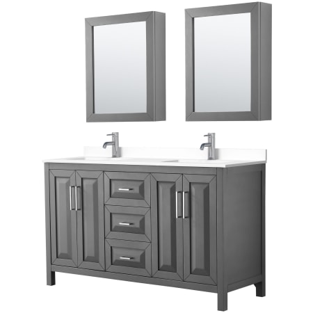 A large image of the Wyndham Collection WCV252560D-VCA-MED Dark Gray / White Cultured Marble Top / Polished Chrome Hardware