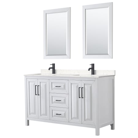 A large image of the Wyndham Collection WCV252560D-VCA-M24 White / Carrara Cultured Marble Top / Matte Black Hardware