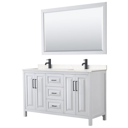 A large image of the Wyndham Collection WCV252560D-VCA-M58 White / Carrara Cultured Marble Top / Matte Black Hardware