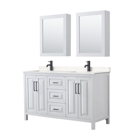 A large image of the Wyndham Collection WCV252560D-VCA-MED White / Carrara Cultured Marble Top / Matte Black Hardware