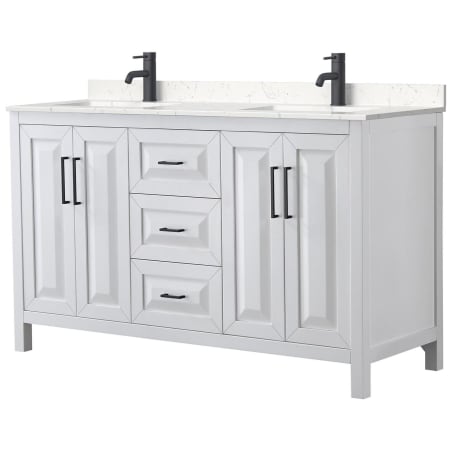 A large image of the Wyndham Collection WCV252560D-VCA-MXX White / Carrara Cultured Marble Top / Matte Black Hardware