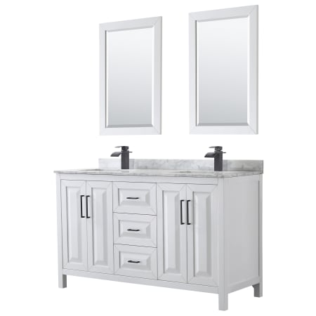 A large image of the Wyndham Collection WCV252560DUNSM24 White / White Carrara Marble Top / Matte Black Hardware