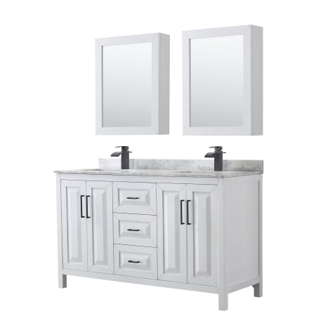 A large image of the Wyndham Collection WCV252560DUNSMED White / White Carrara Marble Top / Matte Black Hardware