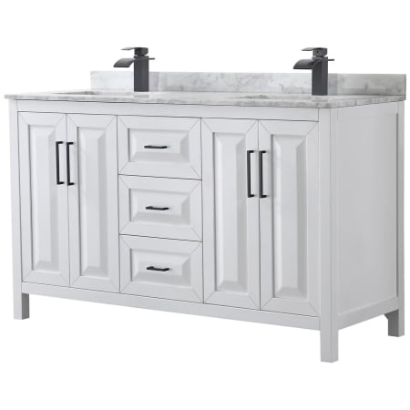 A large image of the Wyndham Collection WCV252560DUNSMXX White / White Carrara Marble Top / Matte Black Hardware