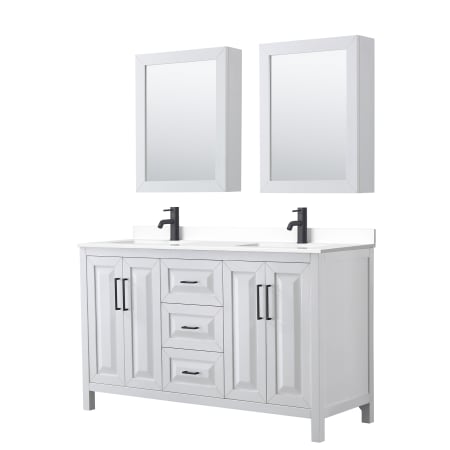 A large image of the Wyndham Collection WCV252560D-VCA-MED White / White Cultured Marble Top / Matte Black Hardware