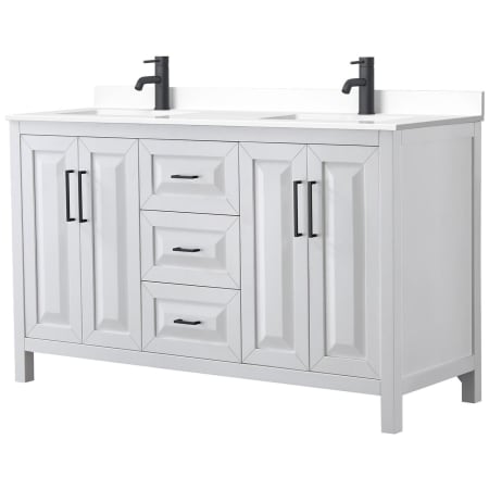 A large image of the Wyndham Collection WCV252560D-VCA-MXX White / White Cultured Marble Top / Matte Black Hardware