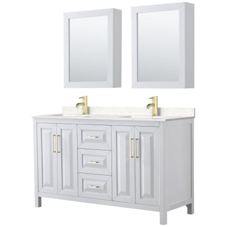 A large image of the Wyndham Collection WCV252560D-VCA-MED White / Carrara Cultured Marble Top / Brushed Gold Hardware