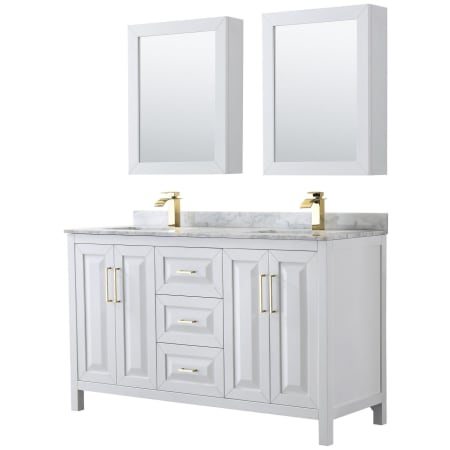 A large image of the Wyndham Collection WCV252560DUNSMED White / White Carrara Marble Top / Brushed Gold Hardware