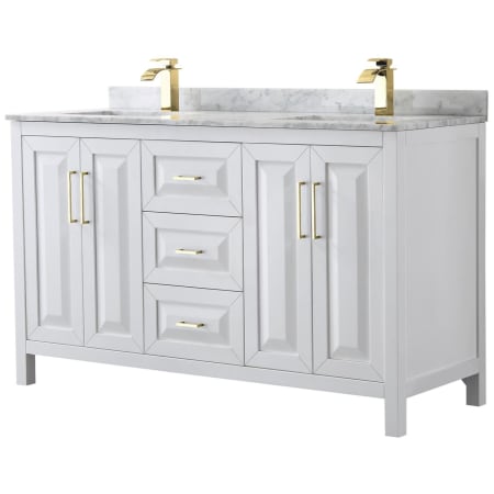 A large image of the Wyndham Collection WCV252560DUNSMXX White / White Carrara Marble Top / Brushed Gold Hardware