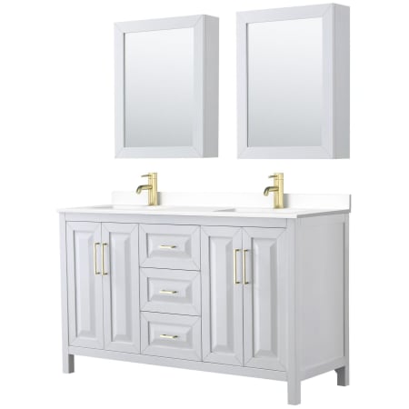 A large image of the Wyndham Collection WCV252560D-VCA-MED White / White Cultured Marble Top / Brushed Gold Hardware