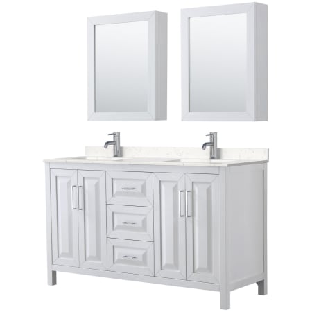 A large image of the Wyndham Collection WCV252560D-VCA-MED White / Carrara Cultured Marble Top / Polished Chrome Hardware