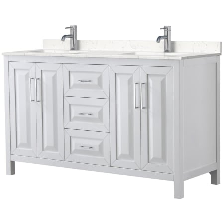 A large image of the Wyndham Collection WCV252560D-VCA-MXX White / Carrara Cultured Marble Top / Polished Chrome Hardware