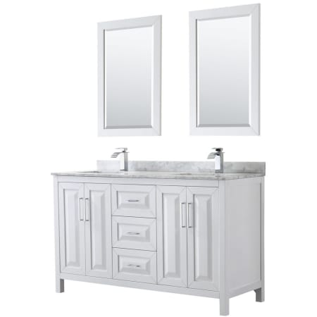 A large image of the Wyndham Collection WCV252560DUNSM24 White / White Carrara Marble Top / Polished Chrome Hardware