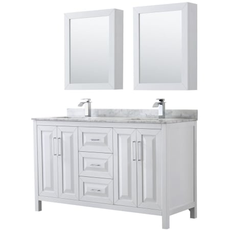 A large image of the Wyndham Collection WCV252560DUNSMED White / White Carrara Marble Top / Polished Chrome Hardware