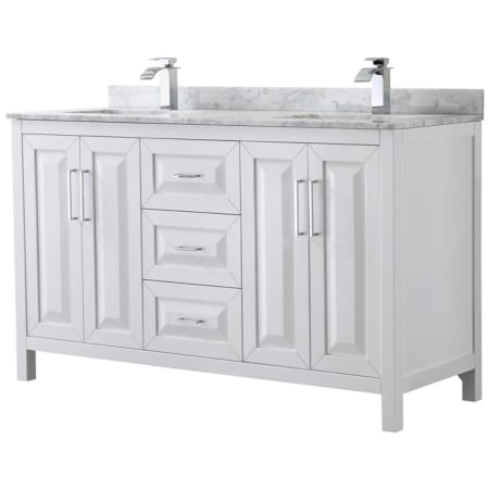 A large image of the Wyndham Collection WCV252560DUNSMXX White / White Carrara Marble Top / Polished Chrome Hardware