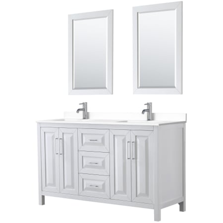 A large image of the Wyndham Collection WCV252560D-VCA-M24 White / White Cultured Marble Top / Polished Chrome Hardware