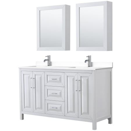 A large image of the Wyndham Collection WCV252560D-VCA-MED White / White Cultured Marble Top / Polished Chrome Hardware