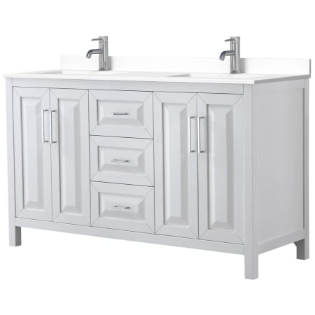 A large image of the Wyndham Collection WCV252560D-VCA-MXX White / White Cultured Marble Top / Polished Chrome Hardware