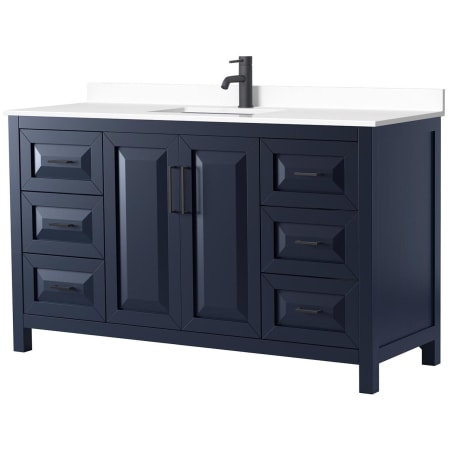 A large image of the Wyndham Collection WCV252560S-VCA-MXX Dark Blue / White Cultured Marble Top / Matte Black Hardware
