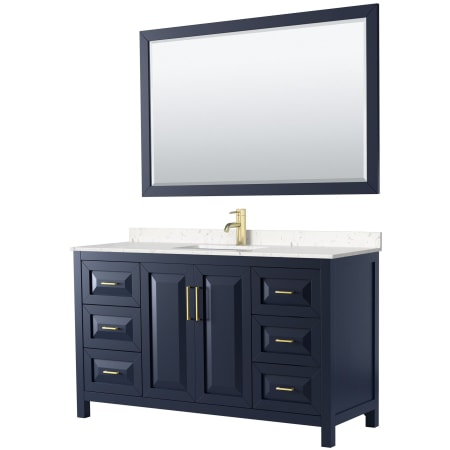 A large image of the Wyndham Collection WCV252560S-VCA-M58 Dark Blue / Carrara Cultured Marble Top / Brushed Gold Hardware