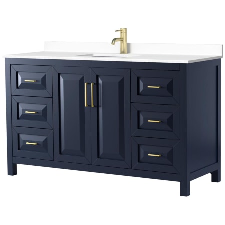 A large image of the Wyndham Collection WCV252560S-VCA-MXX Dark Blue / White Cultured Marble Top / Brushed Gold Hardware