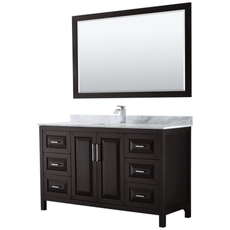A large image of the Wyndham Collection WCV252560SUNSM58 Dark Espresso / White Carrara Marble Top / Polished Chrome Hardware