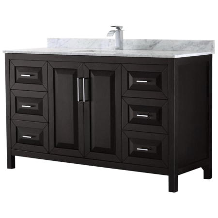 A large image of the Wyndham Collection WCV252560SUNSMXX Dark Espresso / White Carrara Marble Top / Polished Chrome Hardware