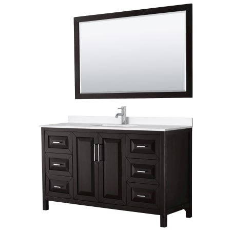 A large image of the Wyndham Collection WCV252560S-QTZ-UNSM58 Dark Espresso / White Quartz Top / Polished Chrome Hardware