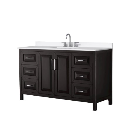 A large image of the Wyndham Collection WCV252560S-QTZ-US3MXX Dark Espresso / White Quartz Top / Polished Chrome Hardware