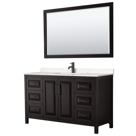 A large image of the Wyndham Collection WCV252560S-VCA-M58 Dark Espresso / Carrara Cultured Marble Top / Matte Black Hardware