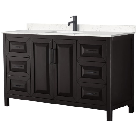 A large image of the Wyndham Collection WCV252560S-VCA-MXX Dark Espresso / Carrara Cultured Marble Top / Matte Black Hardware