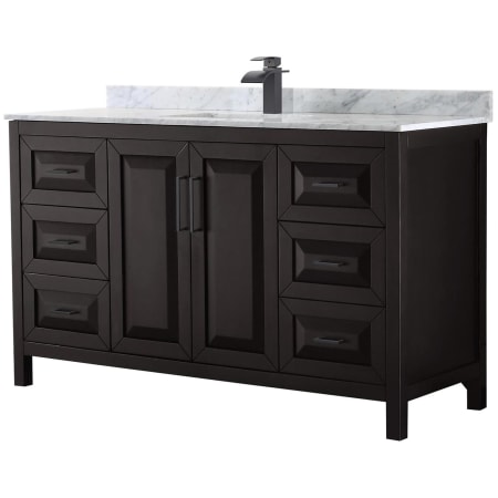 A large image of the Wyndham Collection WCV252560SUNSMXX Dark Espresso / White Carrara Marble Top / Matte Black Hardware