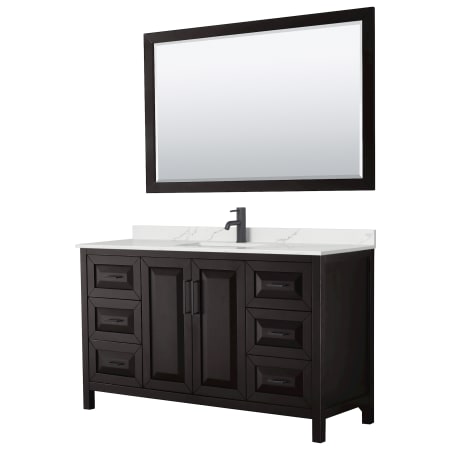 A large image of the Wyndham Collection WCV252560S-QTZ-UNSM58 Dark Espresso / Giotto Quartz Top / Matte Black Hardware