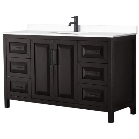 A large image of the Wyndham Collection WCV252560S-VCA-MXX Dark Espresso / White Cultured Marble Top / Matte Black Hardware