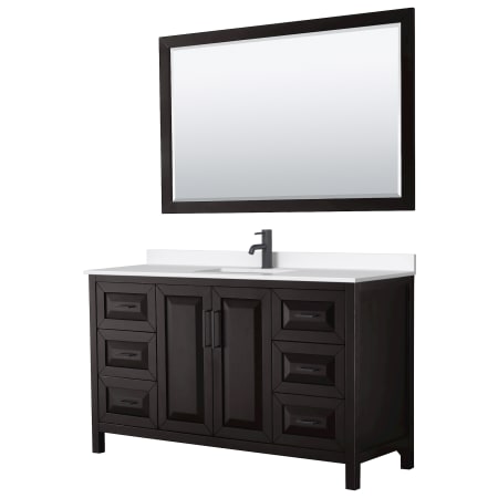 A large image of the Wyndham Collection WCV252560S-QTZ-UNSM58 Dark Espresso / White Quartz Top / Matte Black Hardware