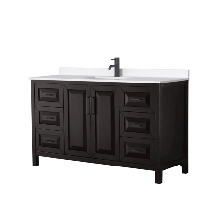 A large image of the Wyndham Collection WCV252560S-QTZ-UNSMXX Dark Espresso / White Quartz Top / Matte Black Hardware