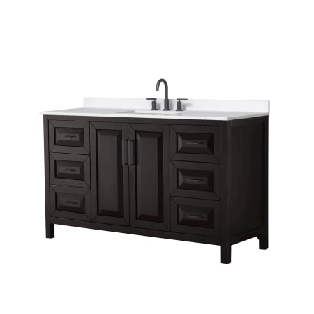 A large image of the Wyndham Collection WCV252560S-QTZ-US3MXX Dark Espresso / White Quartz Top / Matte Black Hardware