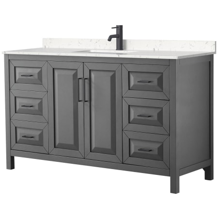A large image of the Wyndham Collection WCV252560S-VCA-MXX Dark Gray / Carrara Cultured Marble Top / Matte Black Hardware