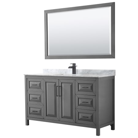 A large image of the Wyndham Collection WCV252560SUNSM58 Dark Gray / White Carrara Marble Top / Matte Black Hardware