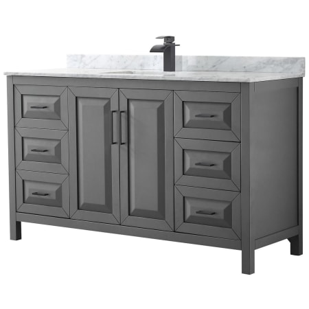 A large image of the Wyndham Collection WCV252560SUNSMXX Dark Gray / White Carrara Marble Top / Matte Black Hardware