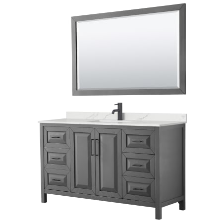 A large image of the Wyndham Collection WCV252560S-QTZ-UNSM58 Dark Gray / Giotto Quartz Top / Matte Black Hardware