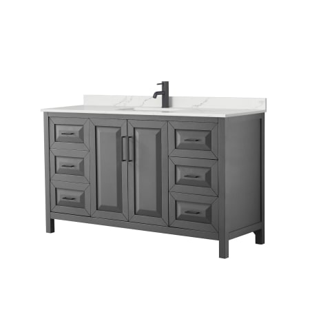 A large image of the Wyndham Collection WCV252560S-QTZ-UNSMXX Dark Gray / Giotto Quartz Top / Matte Black Hardware