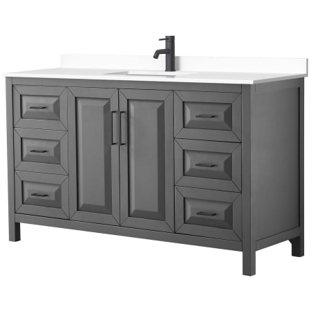 A large image of the Wyndham Collection WCV252560S-VCA-MXX Dark Gray / White Cultured Marble Top / Matte Black Hardware