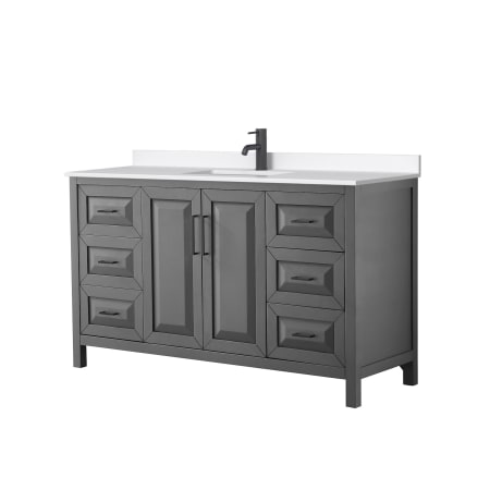 A large image of the Wyndham Collection WCV252560S-QTZ-UNSMXX Dark Gray / White Quartz Top / Matte Black Hardware