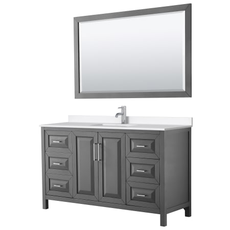 A large image of the Wyndham Collection WCV252560S-QTZ-UNSM58 Dark Gray / White Quartz Top / Polished Chrome Hardware