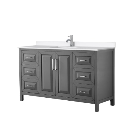 A large image of the Wyndham Collection WCV252560S-QTZ-UNSMXX Dark Gray / White Quartz Top / Polished Chrome Hardware