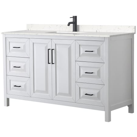 A large image of the Wyndham Collection WCV252560S-VCA-MXX White / Carrara Cultured Marble Top / Matte Black Hardware