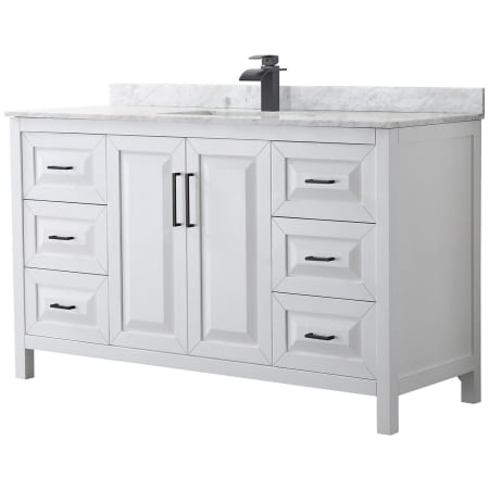 A large image of the Wyndham Collection WCV252560SUNSMXX White / White Carrara Marble Top / Matte Black Hardware